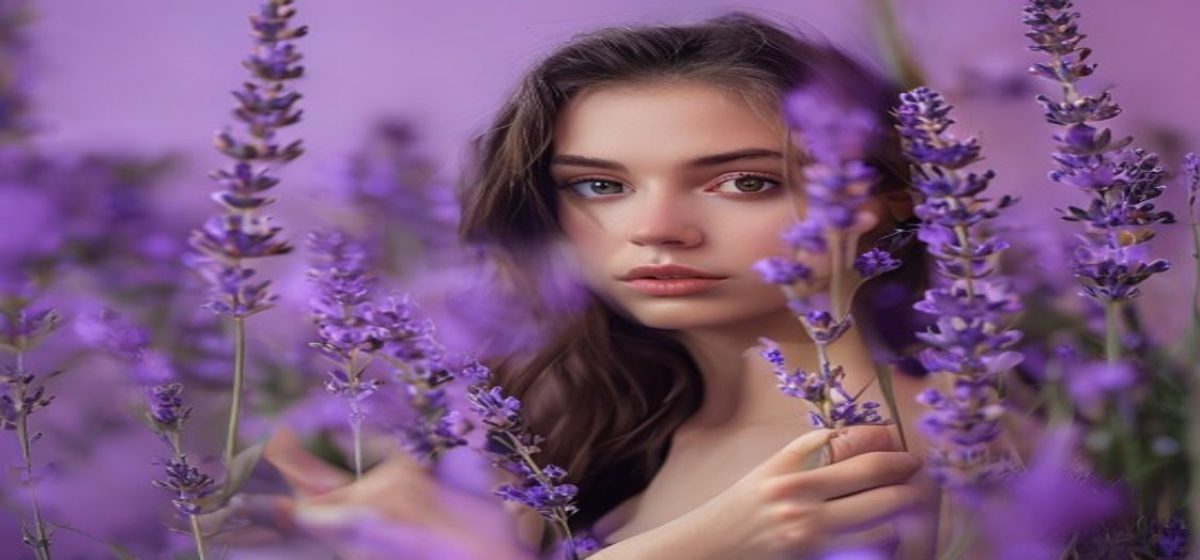 秀人写真摄影棚内薰衣草紫背景下，专业摄影师为年轻女性拍摄人像写真，柔光灯营造温暖复古氛围，画面精致细腻